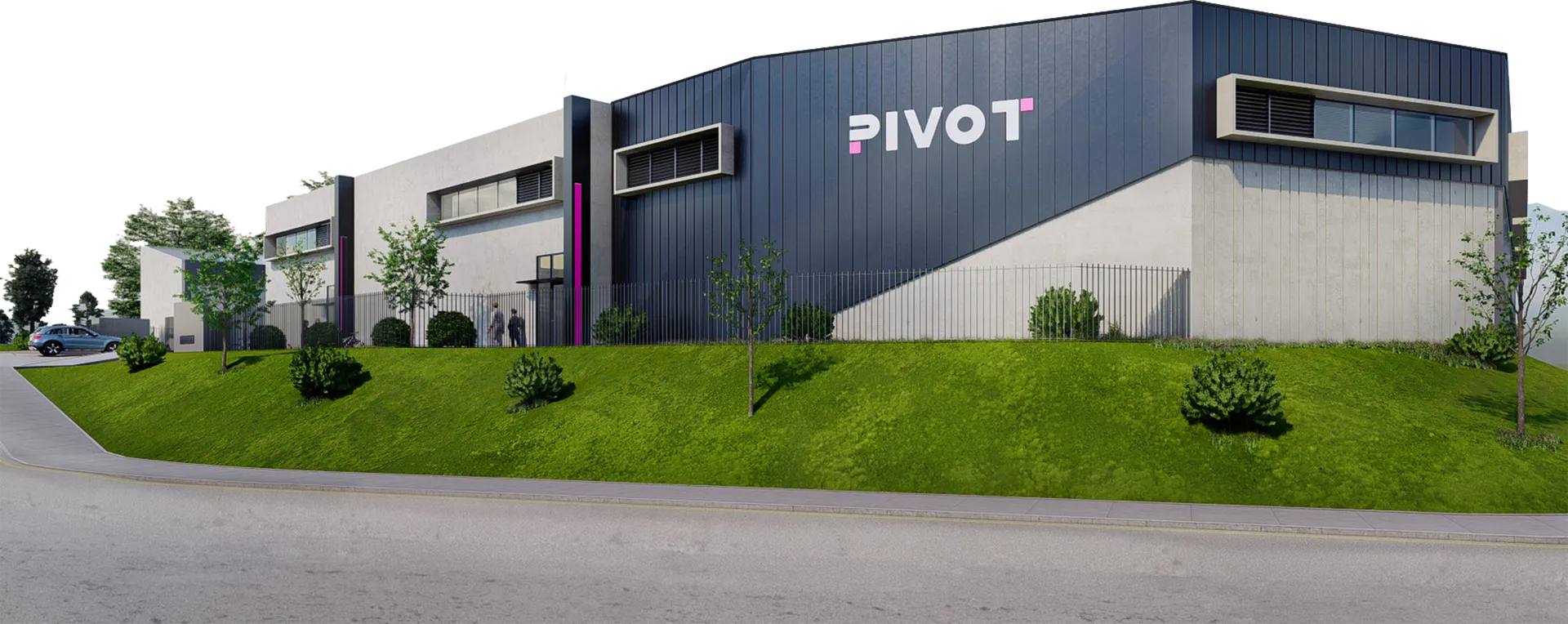 Pivot warehouse on a landscaped rise